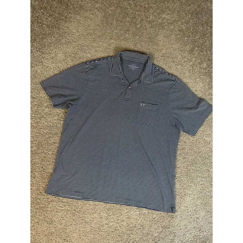 Vineyard Vines Polo Shirt Mens XL Blue Striped Short Sleeve 100% Pima Cotton